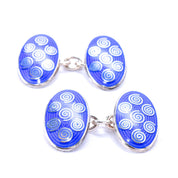Vintage Sterling Deakin & Francis English Blue Enamel Swirl Chain-Style Cufflinks