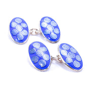 Vintage Sterling Deakin & Francis English Blue Enamel Swirl Chain-Style Cufflinks