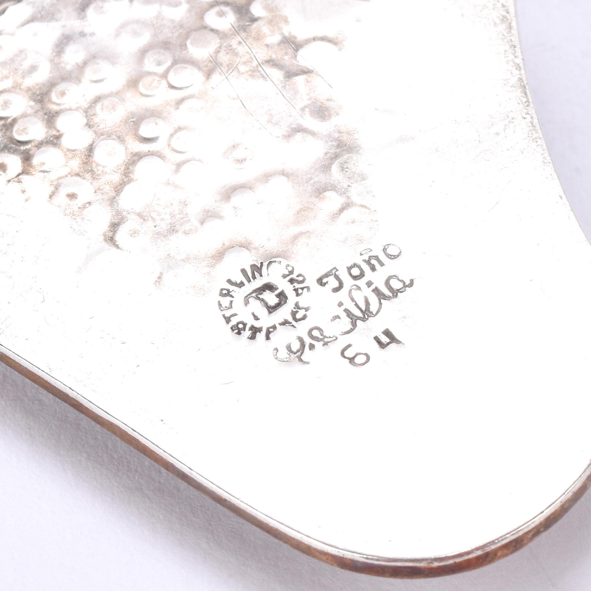 Taxco Sterling Silver, Brass, and Tigers Eye Abstract Brooch/Pendant