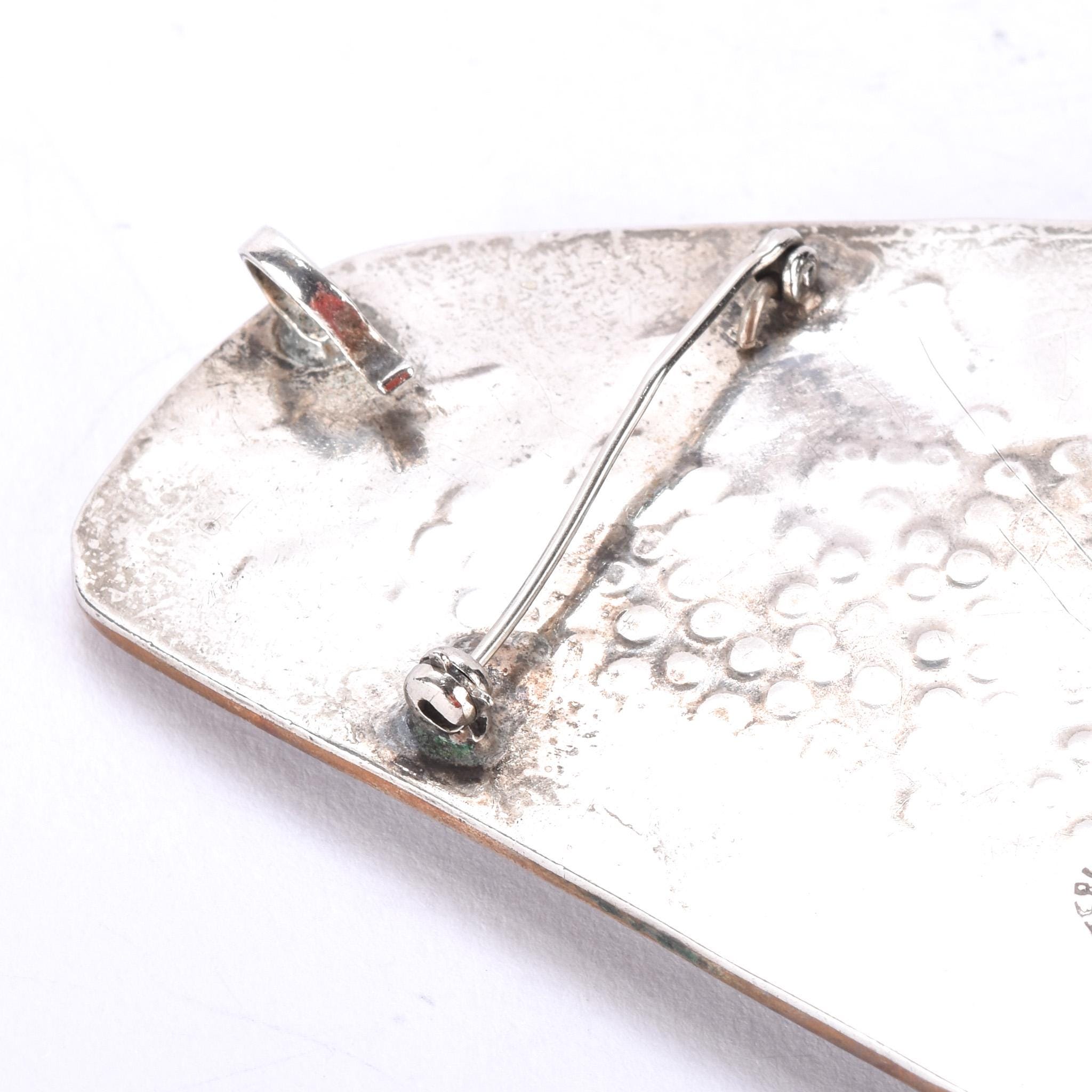 Taxco Sterling Silver, Brass, and Tigers Eye Abstract Brooch/Pendant