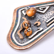 Taxco Sterling Silver, Brass, and Tigers Eye Abstract Brooch/Pendant