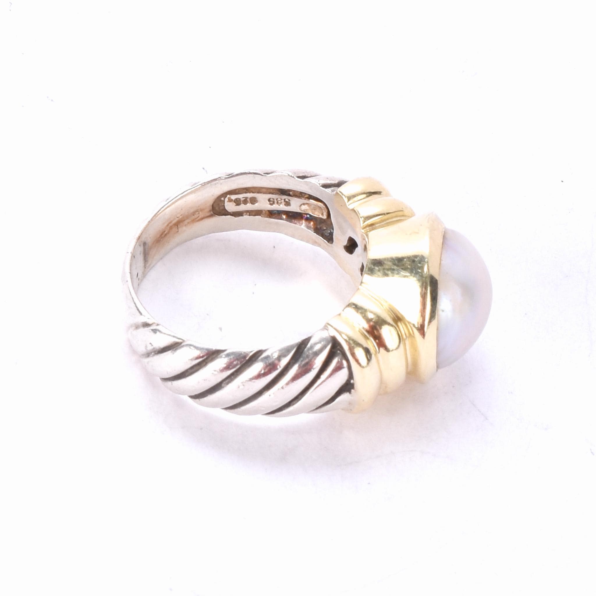Vintage David Yurman 14K Gold & Sterling Silver Pearl Noblesse Ring