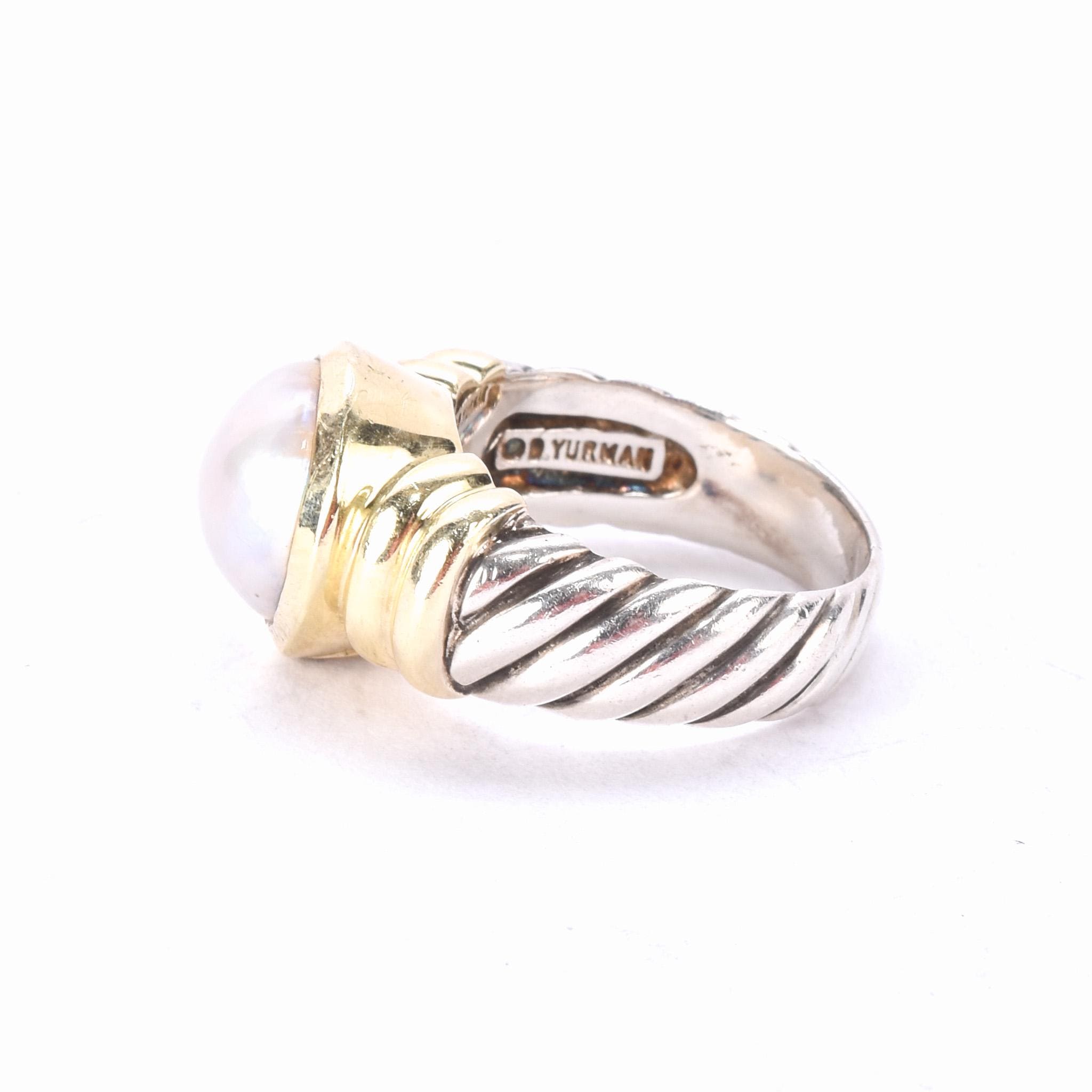 Vintage David Yurman 14K Gold & Sterling Silver Pearl Noblesse Ring