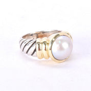 Vintage David Yurman 14K Gold & Sterling Silver Pearl Noblesse Ring