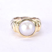 Vintage David Yurman 14K Gold & Sterling Silver Pearl Noblesse Ring