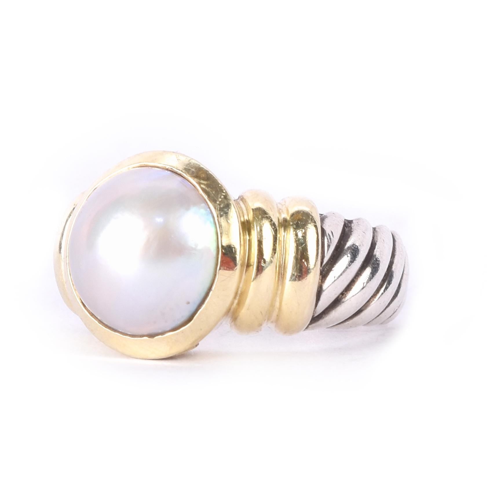 Vintage David Yurman 14K Gold & Sterling Silver Pearl Noblesse Ring