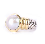 Vintage David Yurman 14K Gold & Sterling Silver Pearl Noblesse Ring