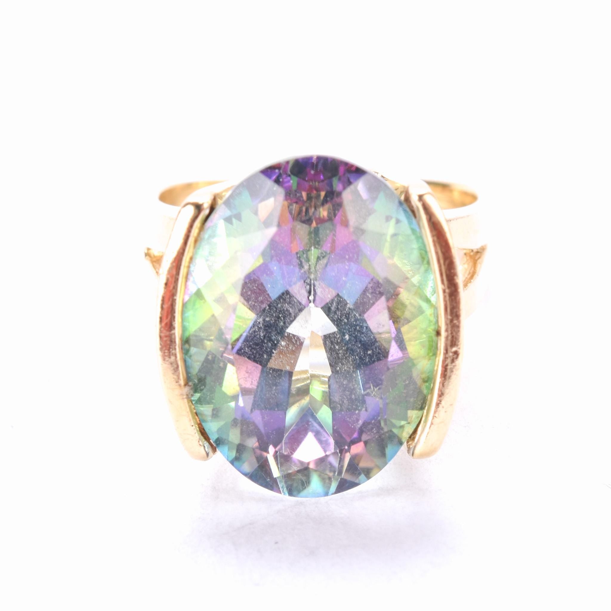 14K Gold Massive Mystic Topaz Cocktail Ring