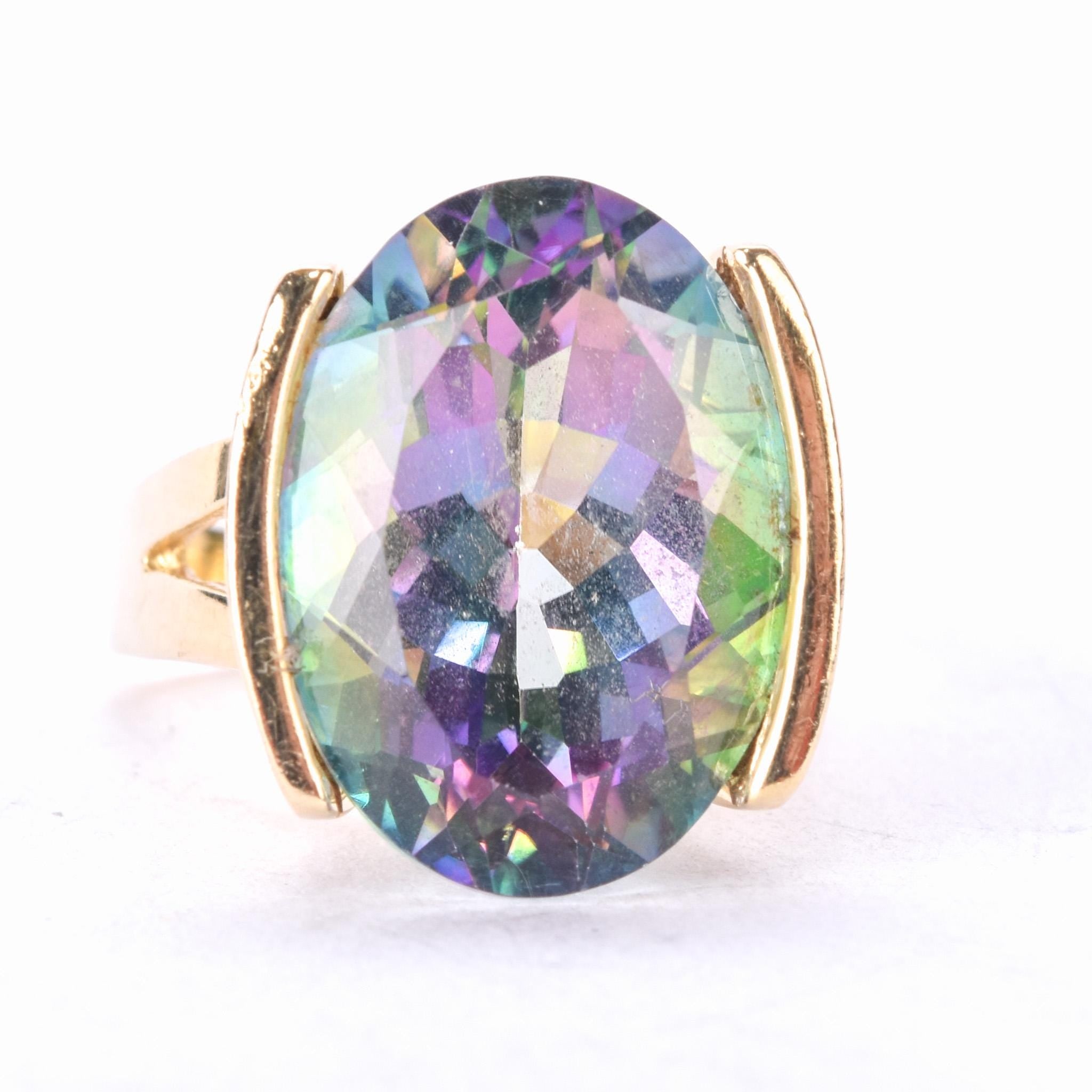 14K Gold Massive Mystic Topaz Cocktail Ring