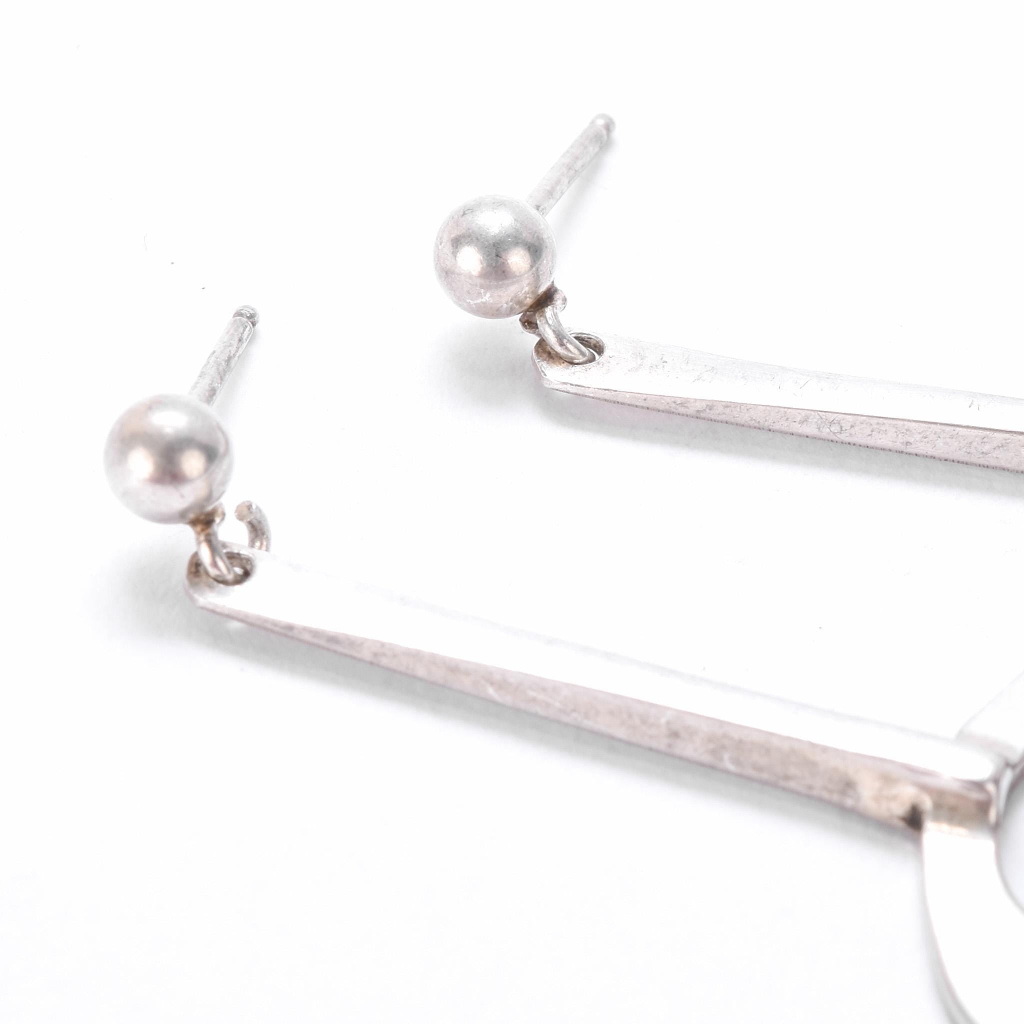 1960s Tone Vigeland Norwegian Mid-Century Sterling Silver Disc Dangle Earrings
