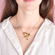 18K Gold Female Bust Pendant with Diamonds and Sapphires on Paperclip Chain