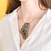 Taxco Sterling Silver, Brass, and Tigers Eye Abstract Brooch/Pendant