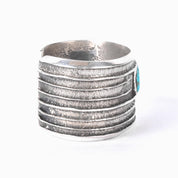 1950s Hopi Preston Monongye Cast Sterling Silver and Turquoise Modernist Cuff Bracelet