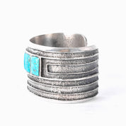 1950s Hopi Preston Monongye Cast Sterling Silver and Turquoise Modernist Cuff Bracelet