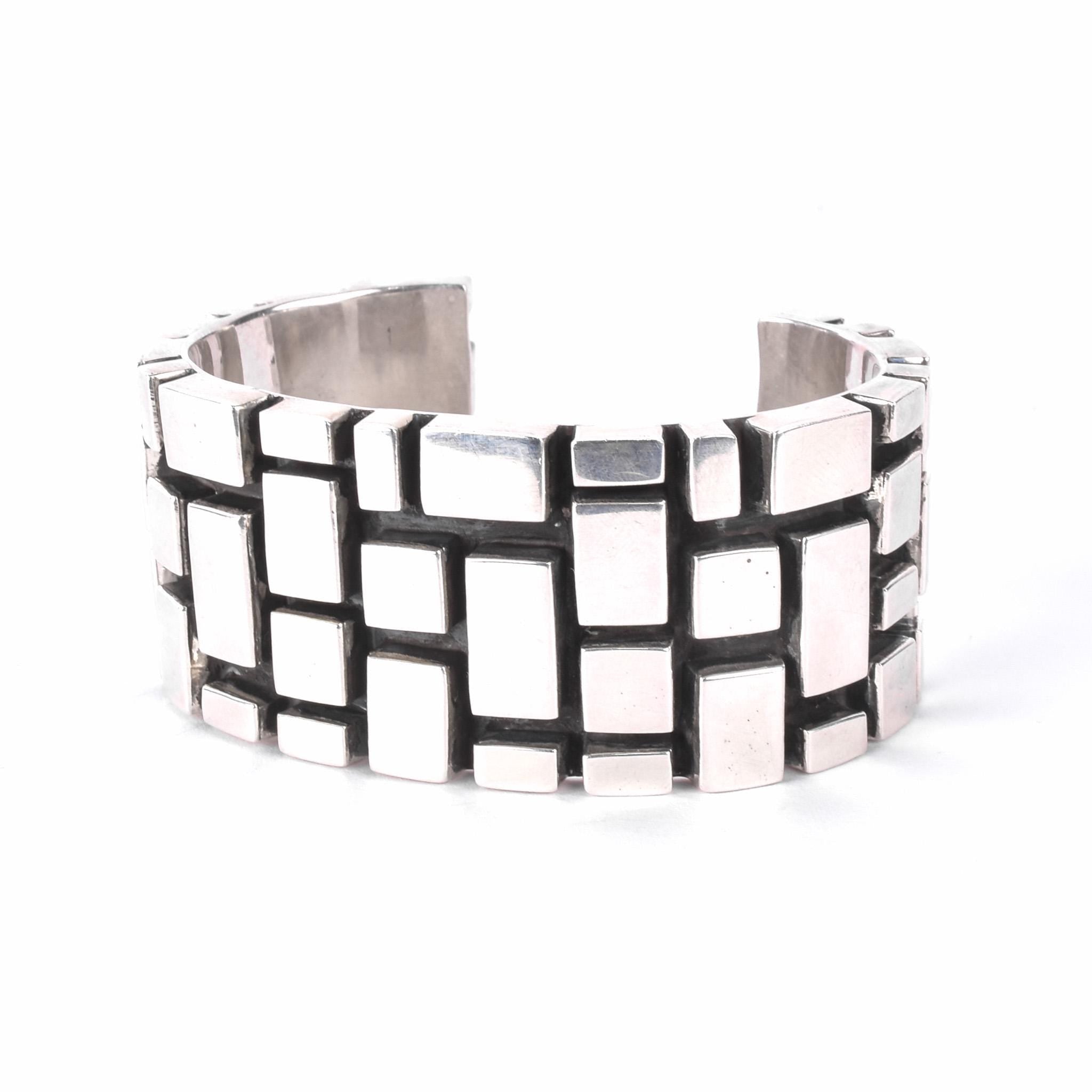 Geometric Modernist Chunky Sterling Silver Cuff Bracelet