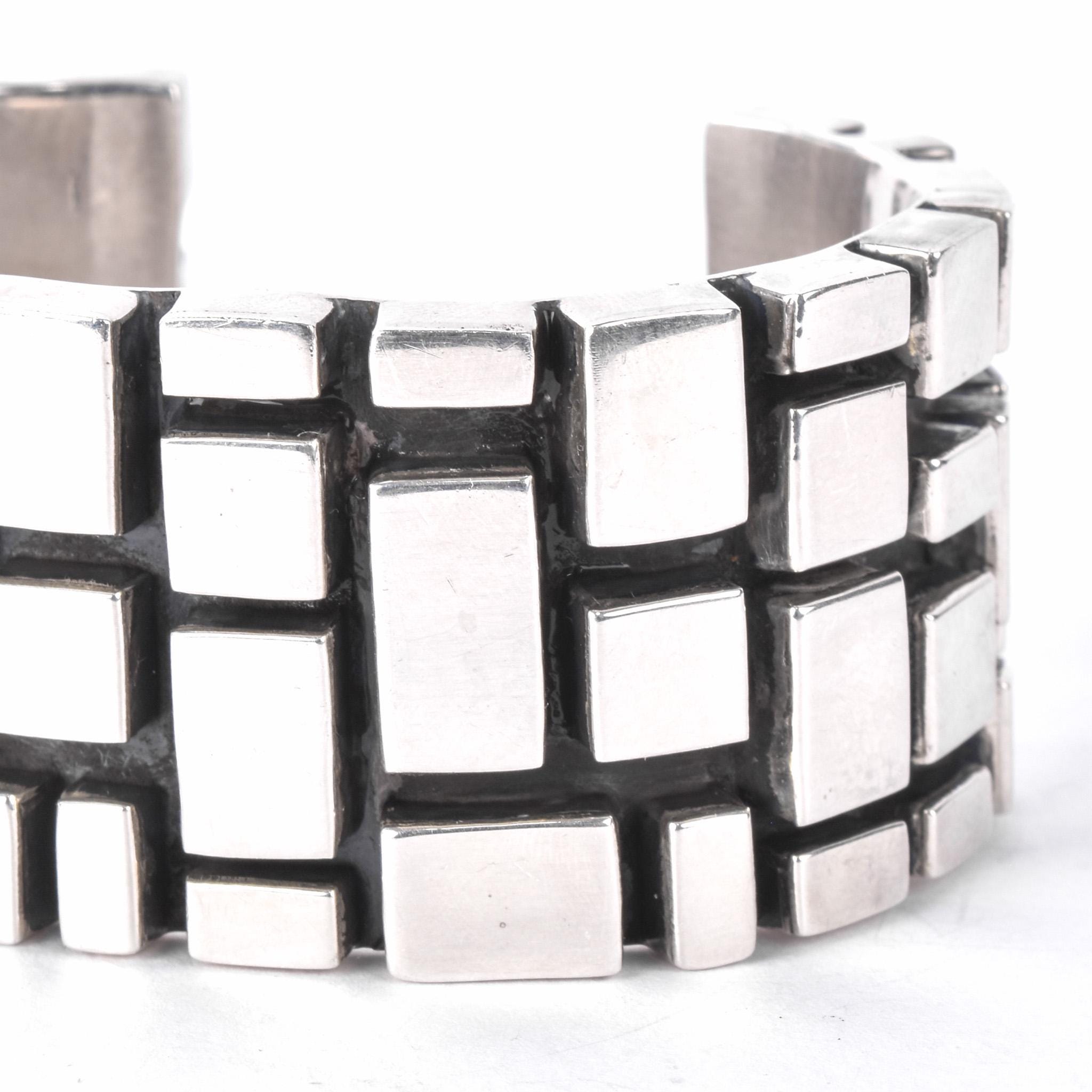 Geometric Modernist Chunky Sterling Silver Cuff Bracelet