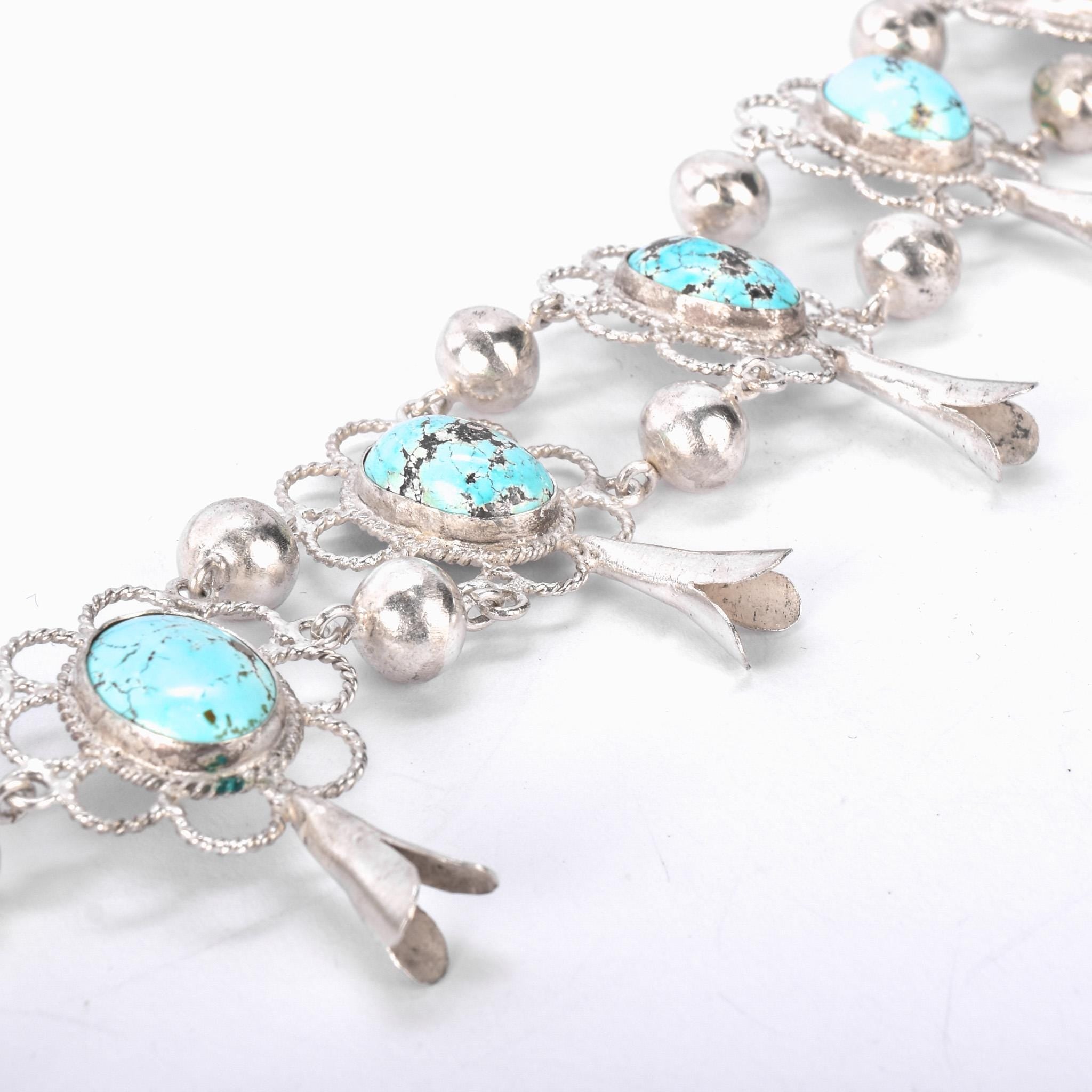 Lightweight Sterling Silver and Turquoise Squash Blossom