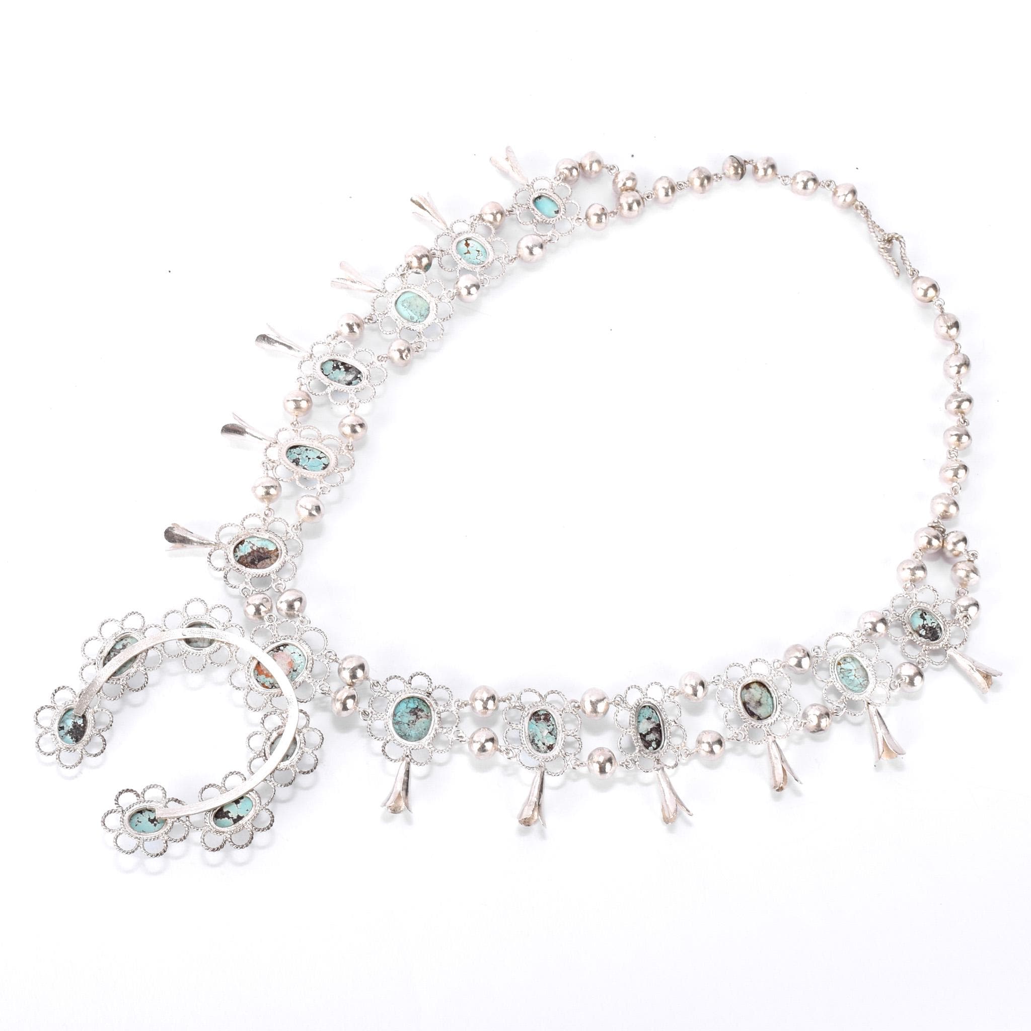 Lightweight Sterling Silver and Turquoise Squash Blossom