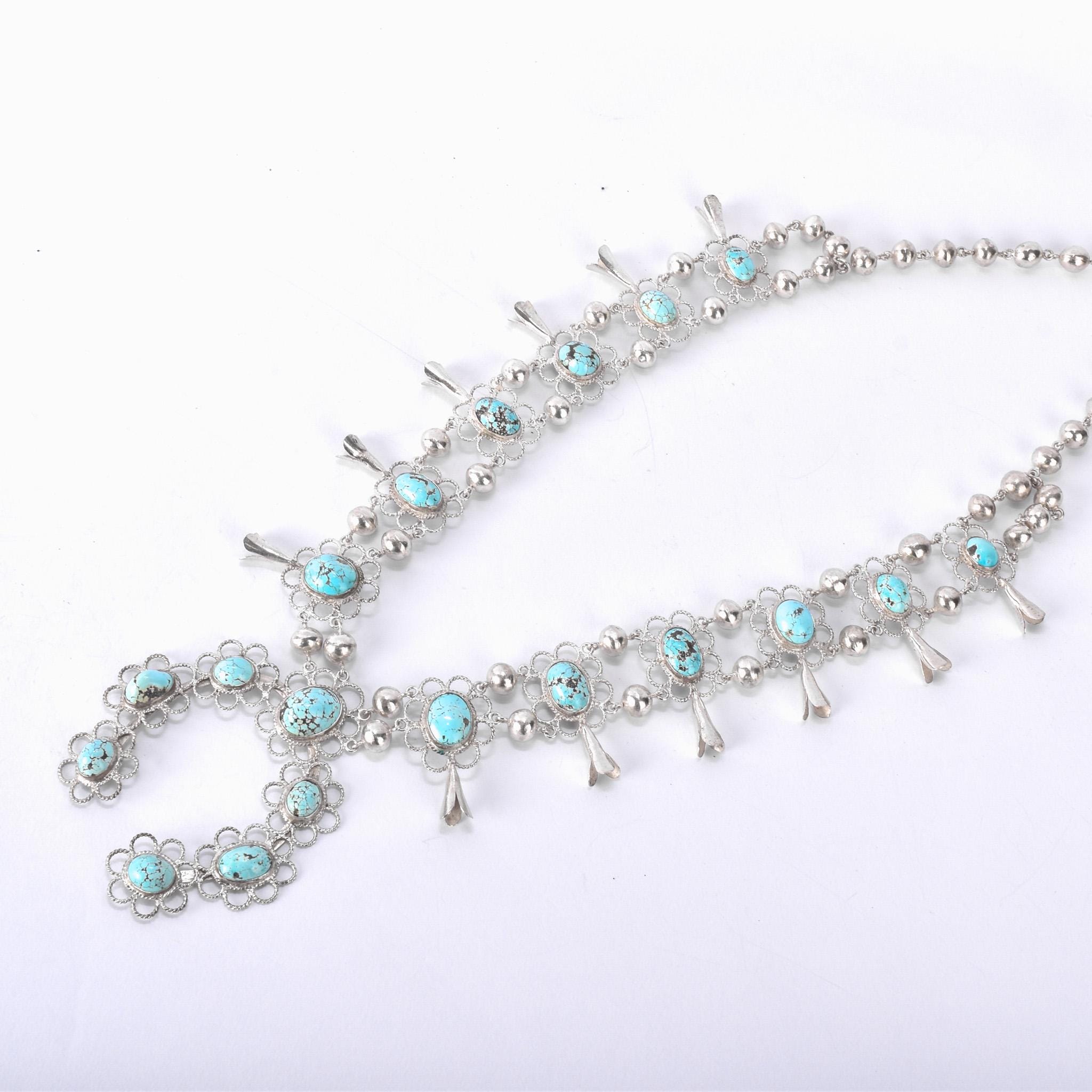 Lightweight Sterling Silver and Turquoise Squash Blossom