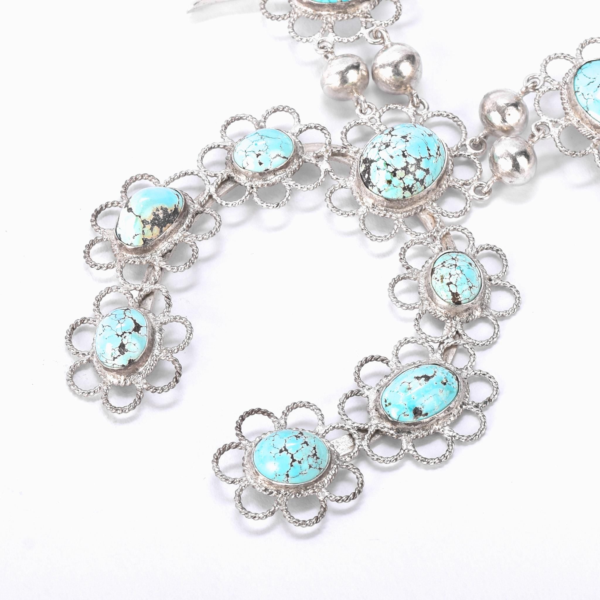 Lightweight Sterling Silver and Turquoise Squash Blossom