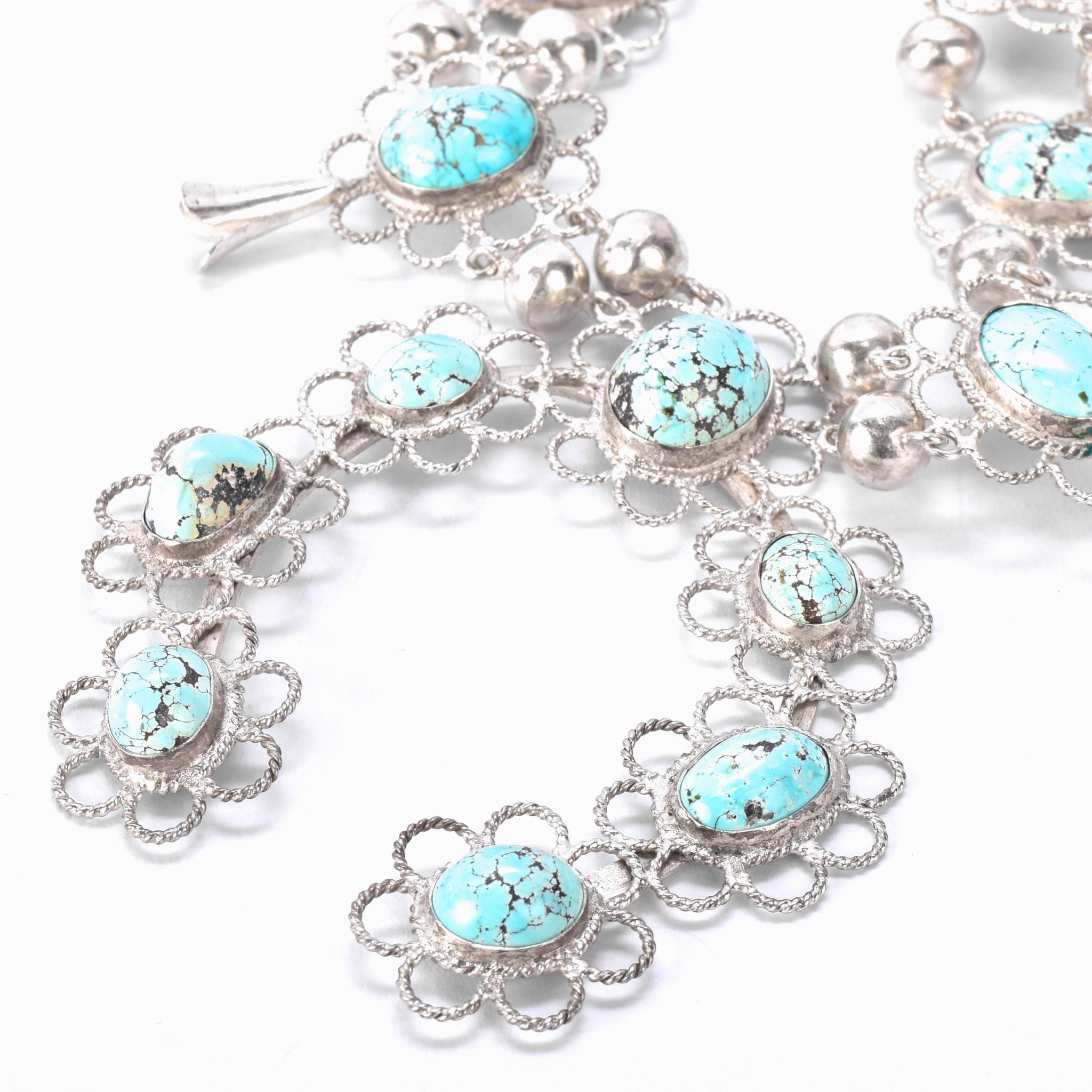 Lightweight Sterling Silver and Turquoise Squash Blossom