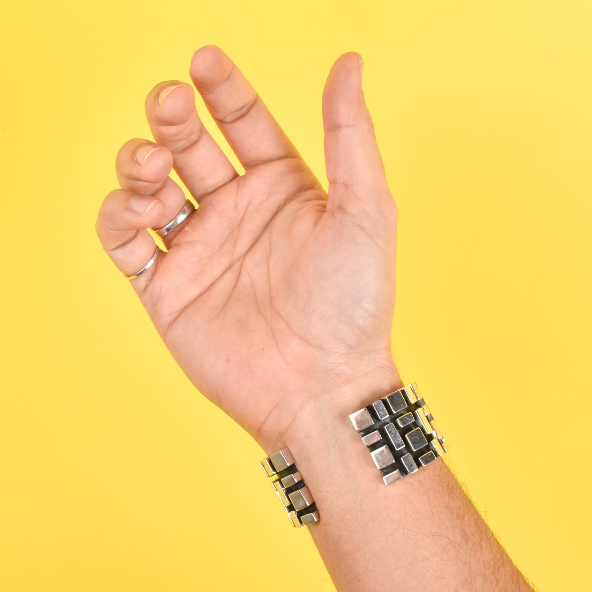 Geometric Modernist Chunky Sterling Silver Cuff Bracelet