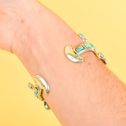 1970s Signed Jack Adakai Unique Sterling Silver & Turquoise Cuff Bracelet