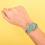 Navajo Sterling Silver Cluster Turquoise Cuff Bracelet