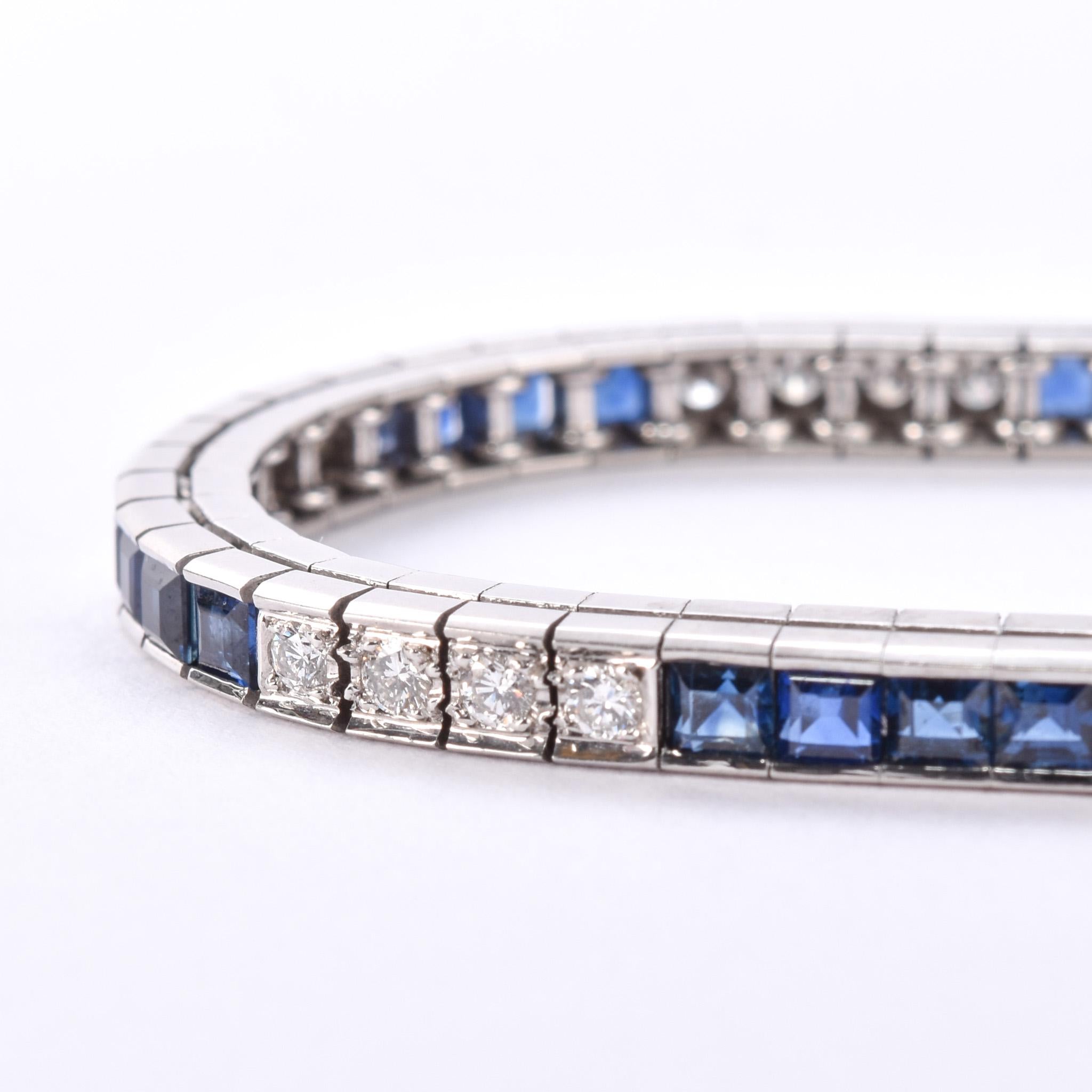 Vintage Tiffany & Co. Platinum Natural Diamond and Sapphire Tennis Bracelet