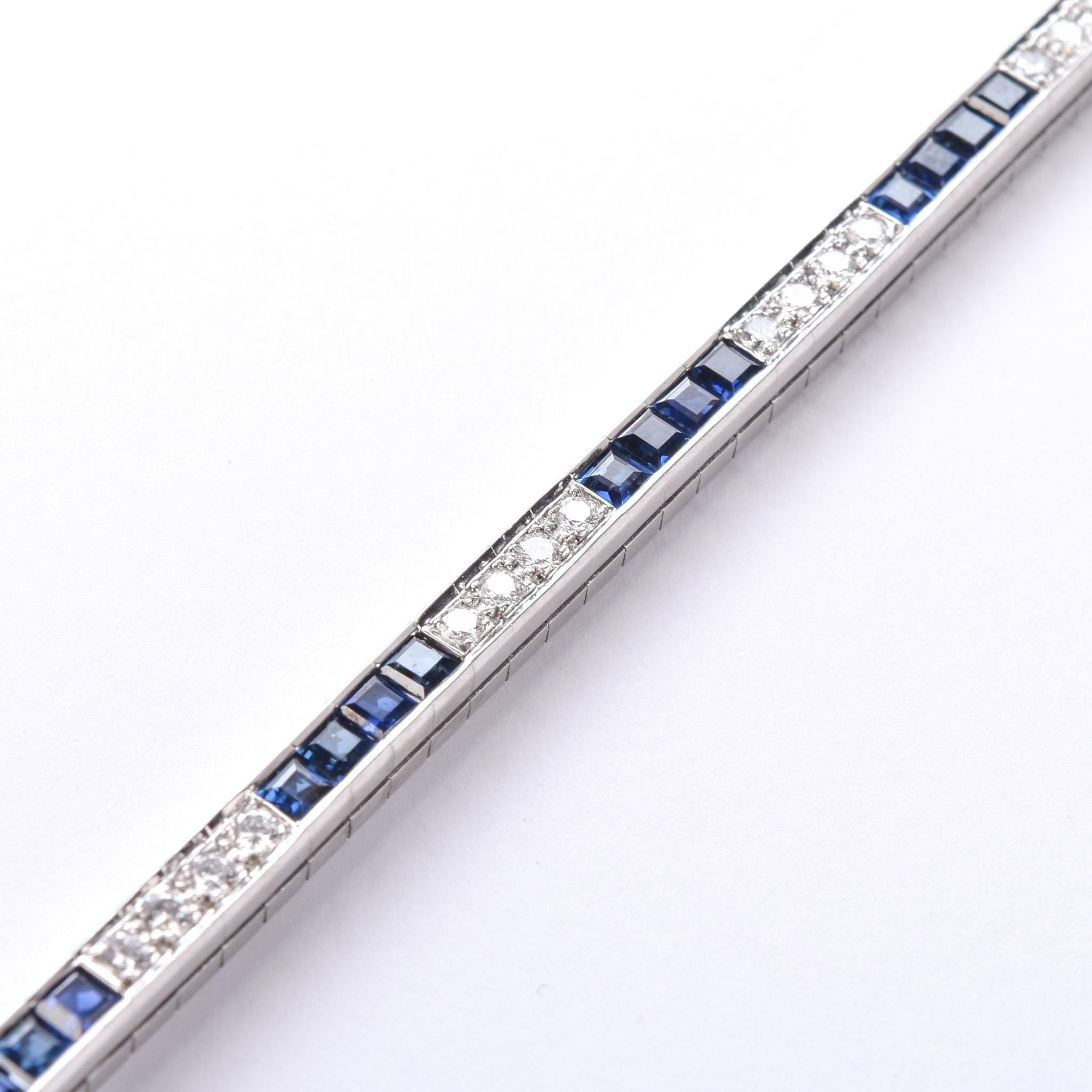 Vintage Tiffany & Co. Platinum Natural Diamond and Sapphire Tennis Bracelet