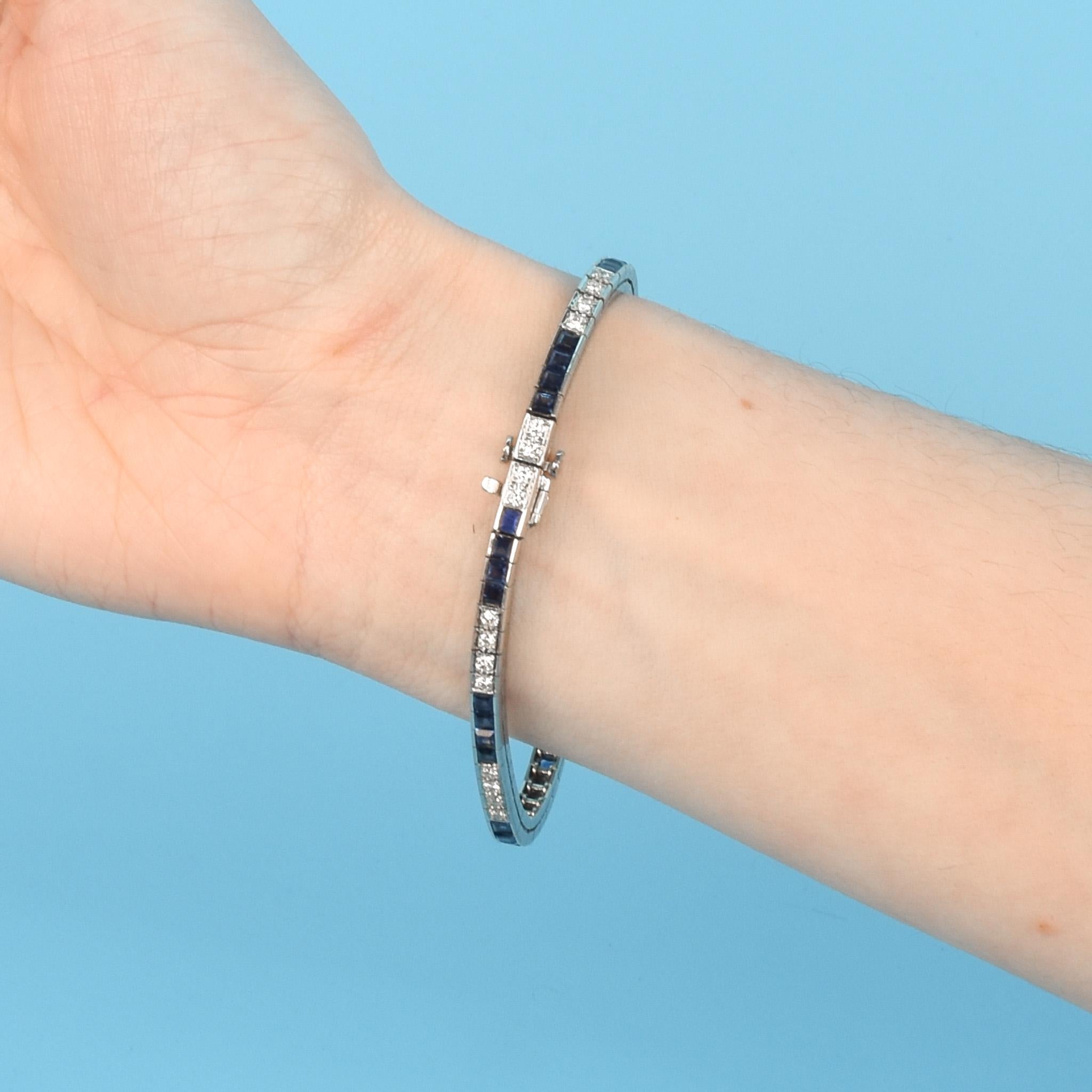 Vintage Tiffany & Co. Platinum Natural Diamond and Sapphire Tennis Bracelet