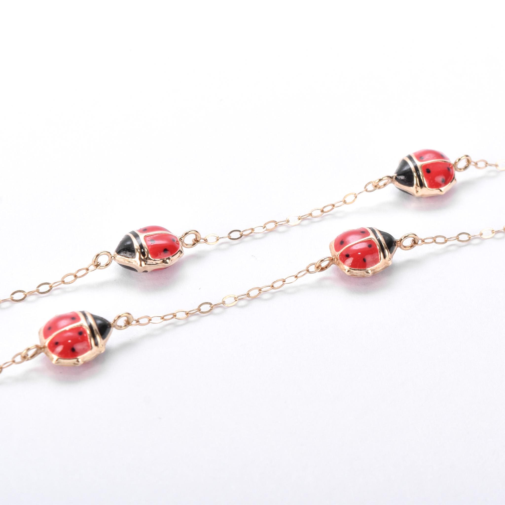 10K Gold Enamel Lady Bug Chain Necklace