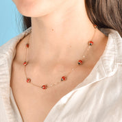 10K Gold Enamel Lady Bug Chain Necklace
