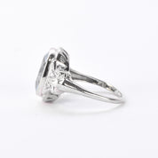 Art Deco Carved 14K Gold Aquamarine & Diamond Ring