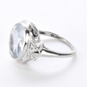 Art Deco Carved 14K Gold Aquamarine & Diamond Ring