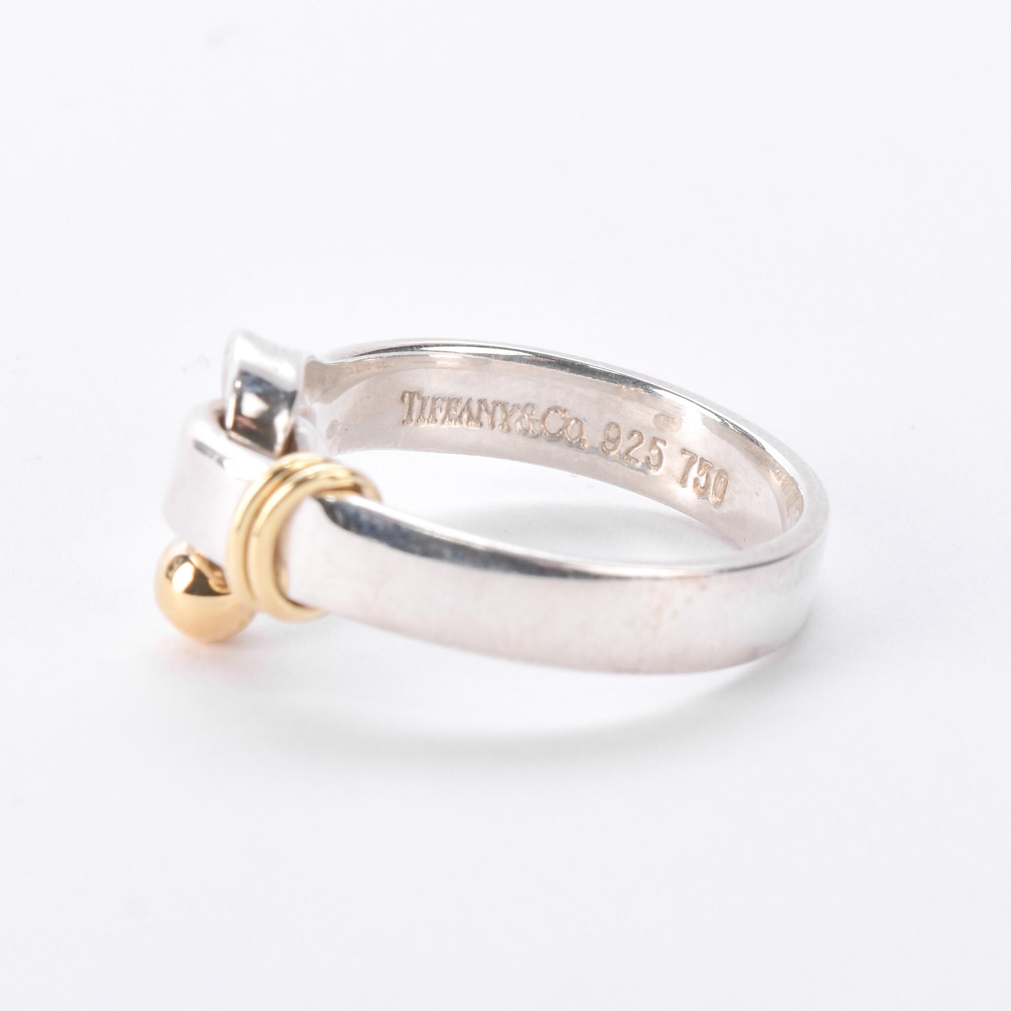 Vintage Tiffany & Co. Sterling Silver & 18K Gold Hook and Eye Ring
