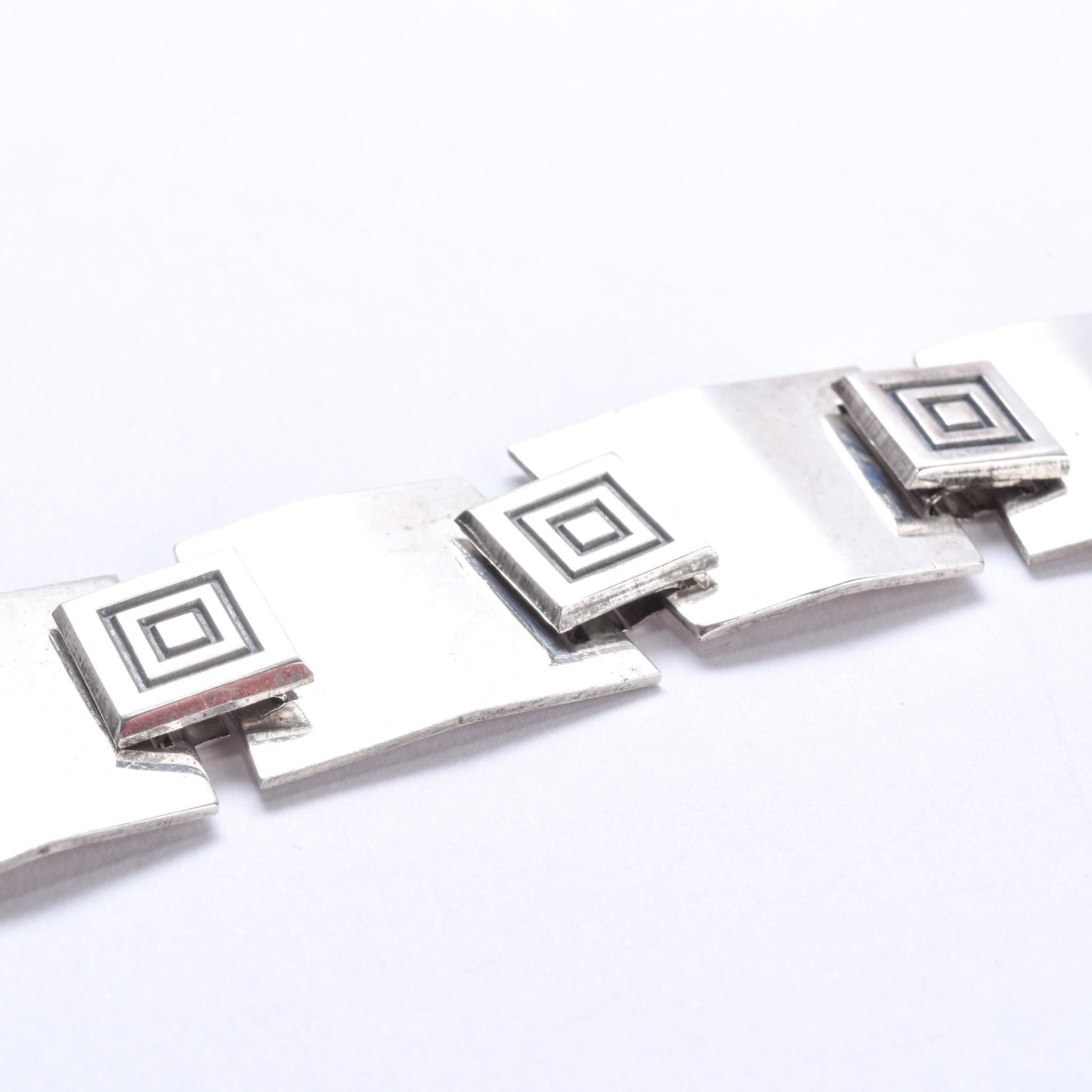 Danish Modernist Sterling Silver Geometric Link Bracelet