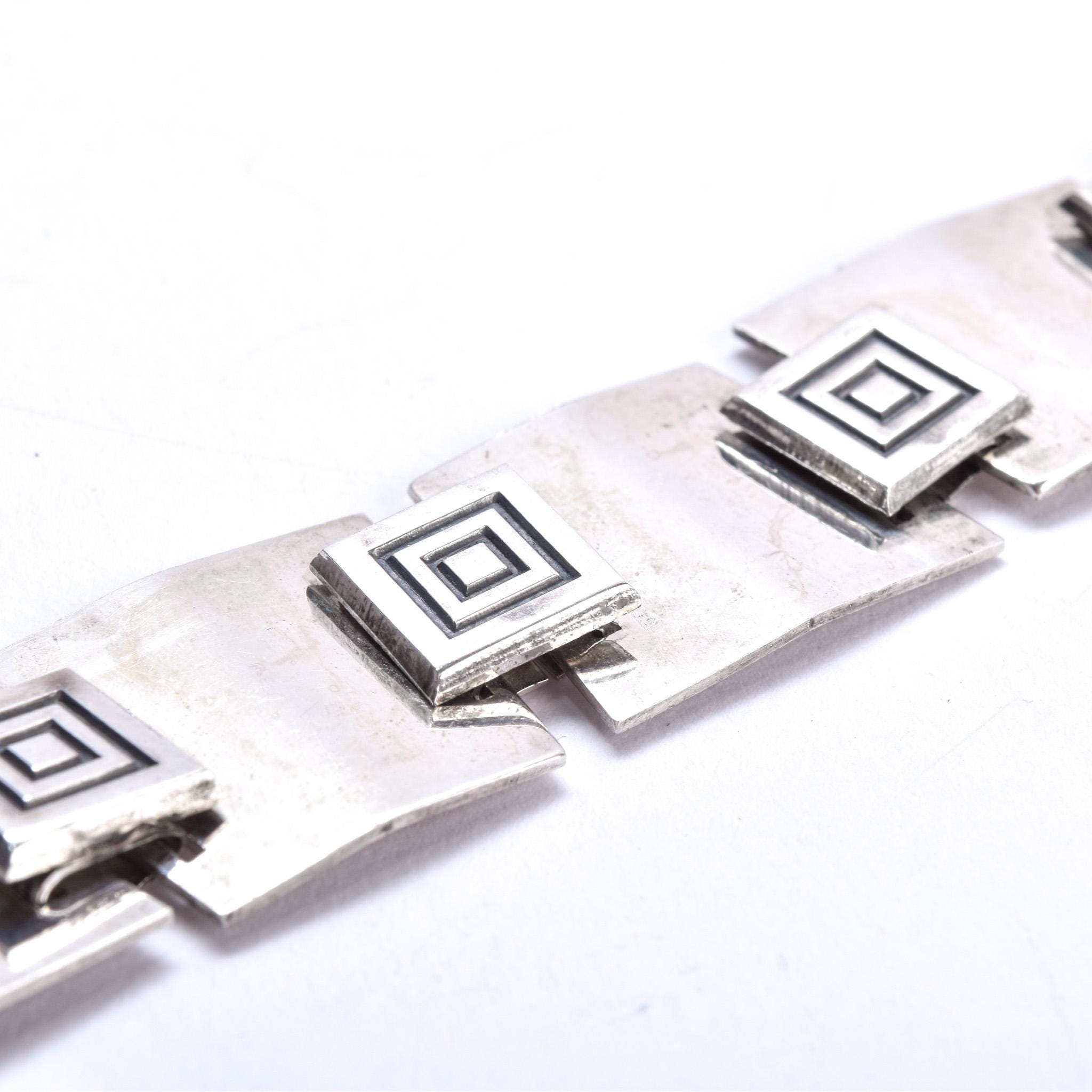Danish Modernist Sterling Silver Geometric Link Bracelet