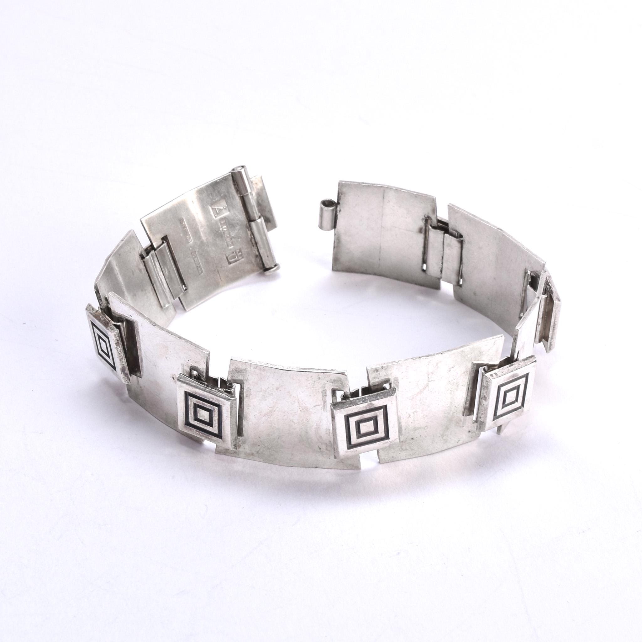 Danish Modernist Sterling Silver Geometric Link Bracelet