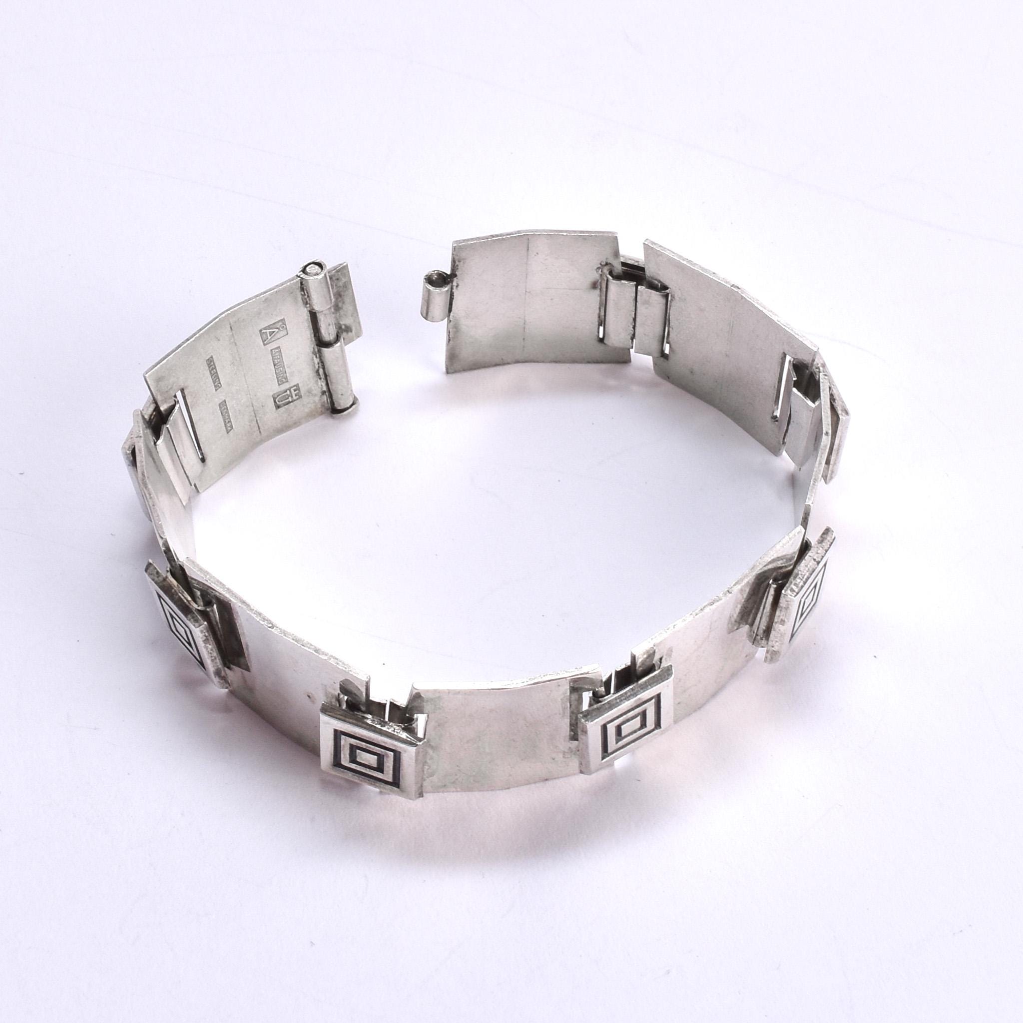 Danish Modernist Sterling Silver Geometric Link Bracelet