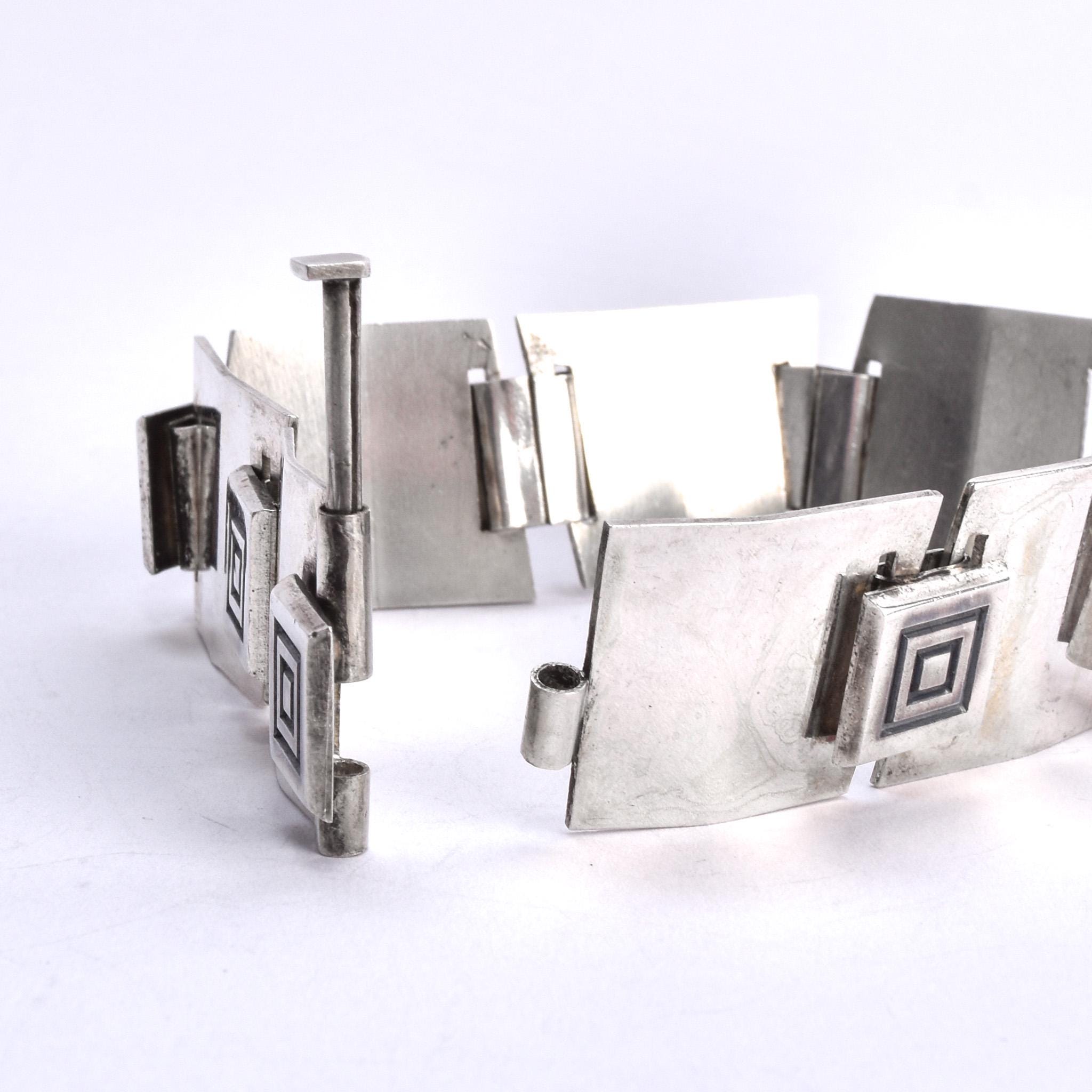 Danish Modernist Sterling Silver Geometric Link Bracelet