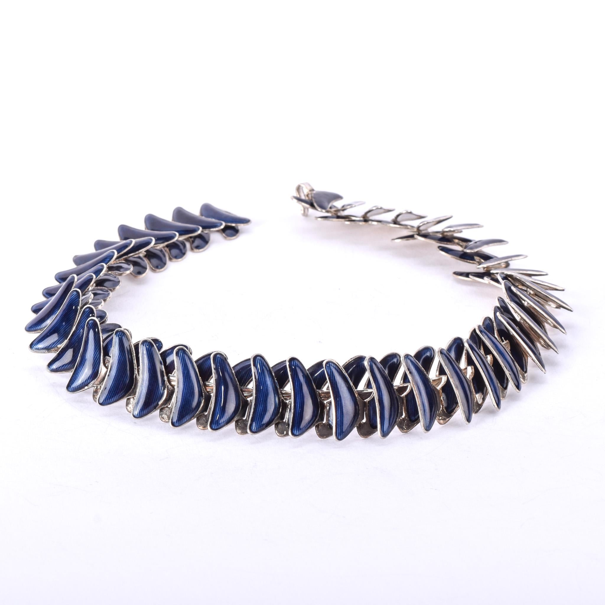 1950s Grete Prytz Kittelsen Norwegian Sterling Silver and Enamel Link Necklace