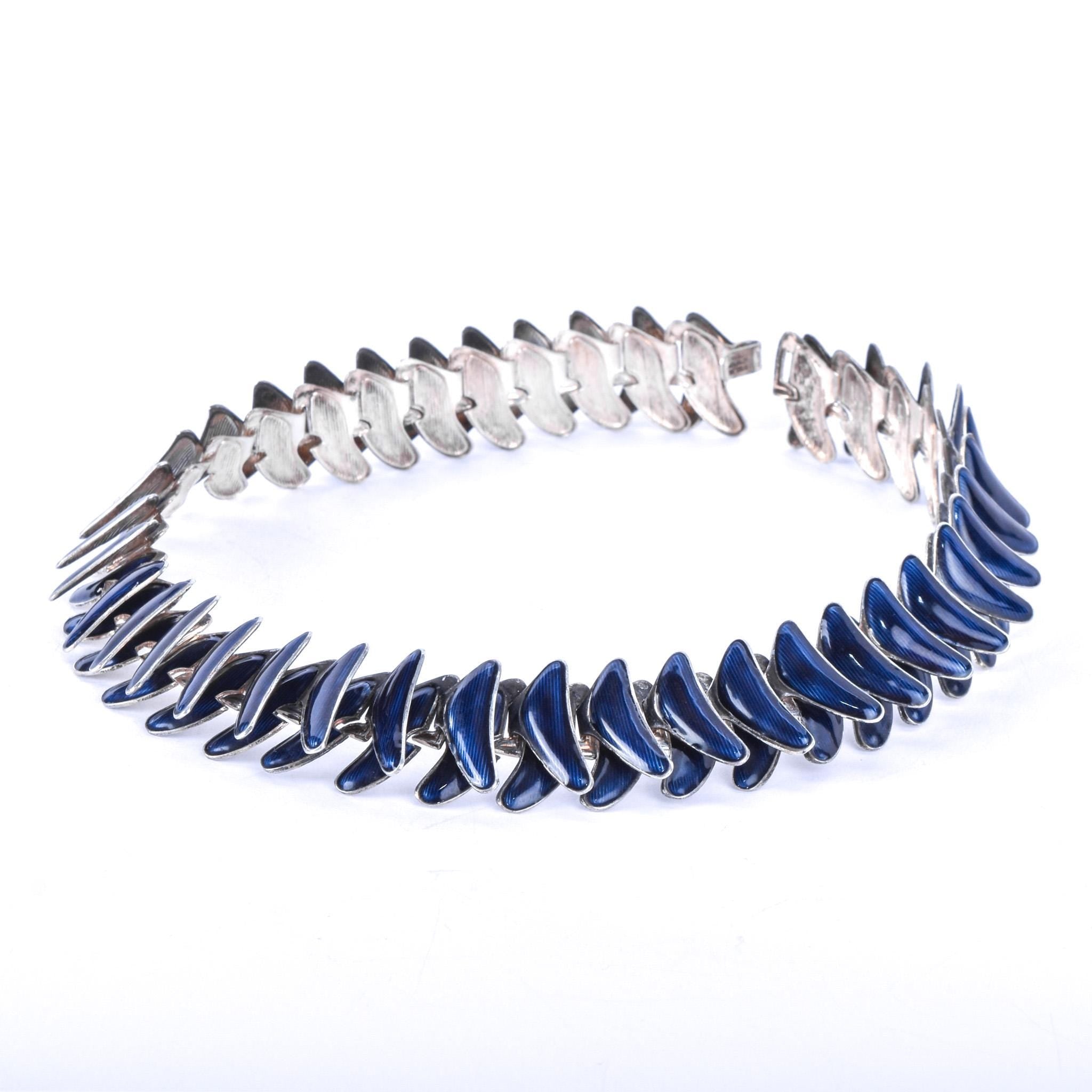 1950s Grete Prytz Kittelsen Norwegian Sterling Silver and Enamel Link Necklace