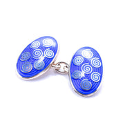 Vintage Sterling Deakin & Francis English Blue Enamel Swirl Chain-Style Cufflinks