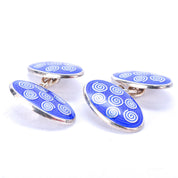 Vintage Sterling Deakin & Francis English Blue Enamel Swirl Chain-Style Cufflinks
