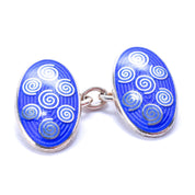 Vintage Sterling Deakin & Francis English Blue Enamel Swirl Chain-Style Cufflinks