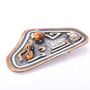 Taxco Sterling Silver, Brass, and Tigers Eye Abstract Brooch/Pendant