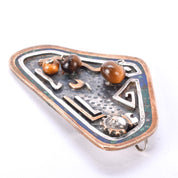 Taxco Sterling Silver, Brass, and Tigers Eye Abstract Brooch/Pendant