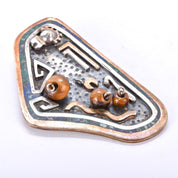 Taxco Sterling Silver, Brass, and Tigers Eye Abstract Brooch/Pendant