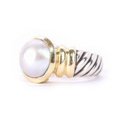 Vintage David Yurman 14K Gold & Sterling Silver Pearl Noblesse Ring